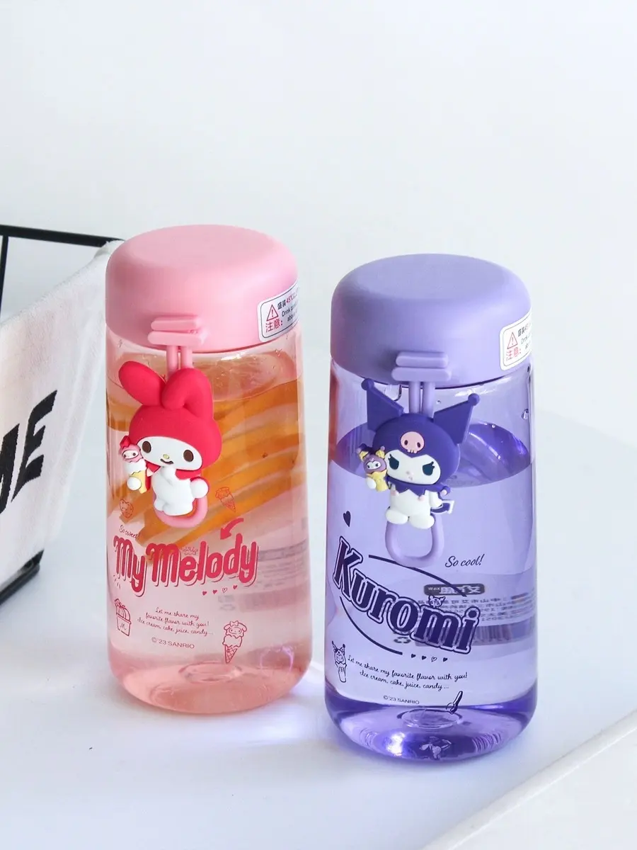 Botella de agua Kawaii Sanrioed Kuromi de 350ml Cinnamoroll dibujos animados Anime plástico taza manga juguetes para niños botella regalo taza de agua