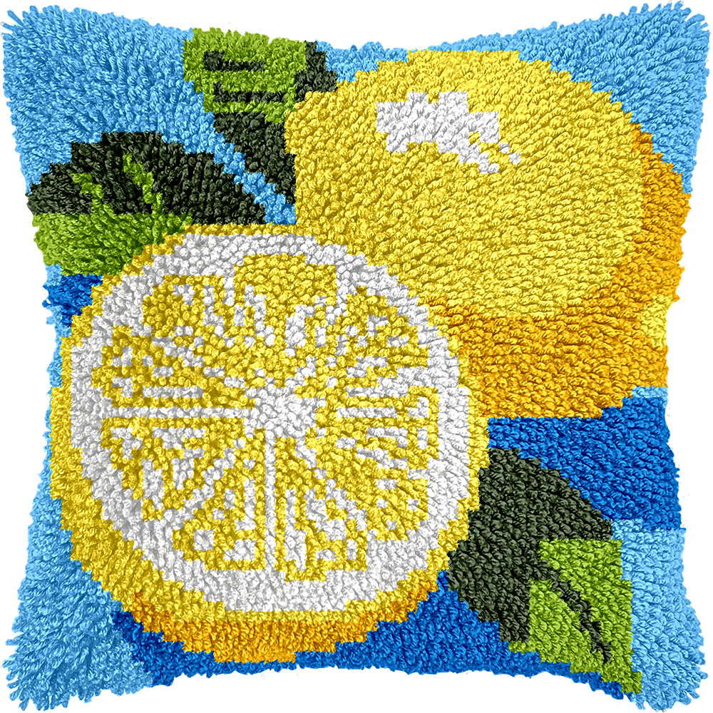 Latch Hook Throw Pillow Kit with Lemon design