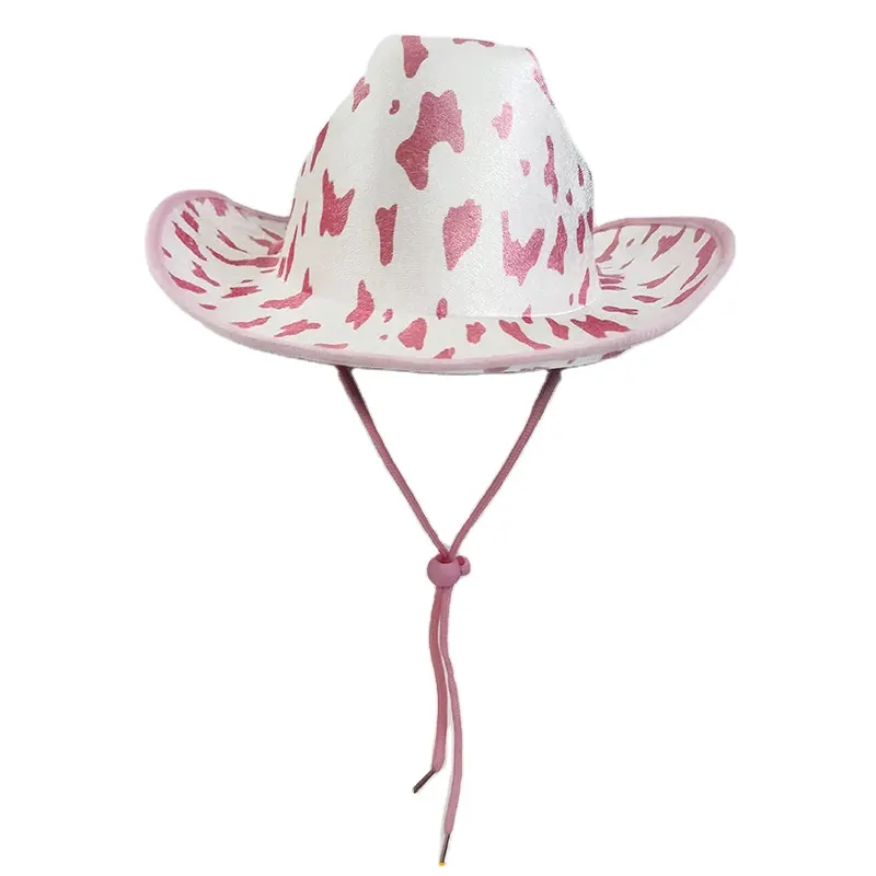 Sombrero de Cowboy con estampado de vaca rosa para mujer, decoración para fiesta Disco