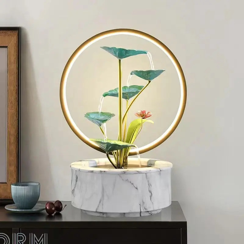 2023 High quality mini indoor waterfall fountain desktop Water Fountain Office Running Water Fountain With LED Light Ring