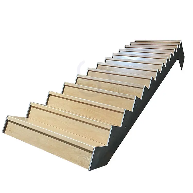Escalier intérieur en bois préfabriqué, escalier flottant en inox, escalier droit en acier avec semelle en bois