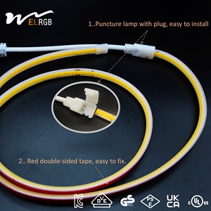 Tira de luz inteligente COB autoadhesiva de 110V 220V, Blanco/blanco cálido 288 LED/M IP67, luz impermeable de silicona sólida, tira de LED de 110V - Product Image 4