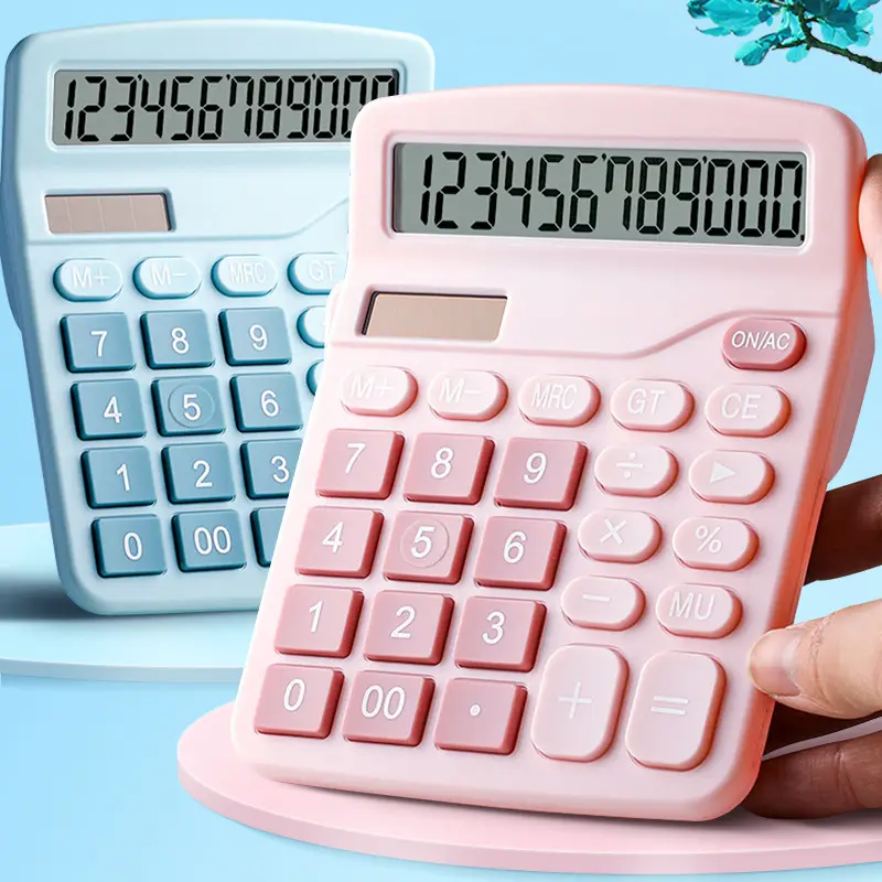 Escritório Especial Barato Dual Power Calculadora Solar Estudante Grande Eletrônico Rosa 12 Dígitos Duplo Powered Dual Calculator