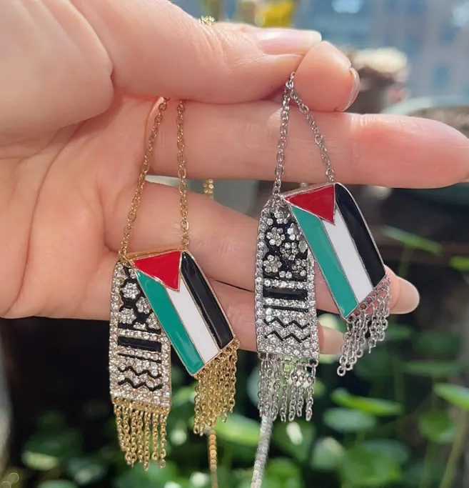 Qifei 팔레스타인 국기 목걸이 수제 팔레스타인 머리 스카프 목걸이 Kufiya 목걸이