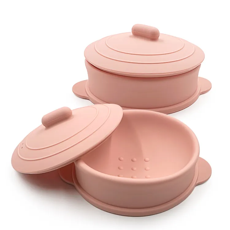 Food Grade Unbreakable Silicone Feeding Bowls Collapsible Silicone Baby Bowl With Lid