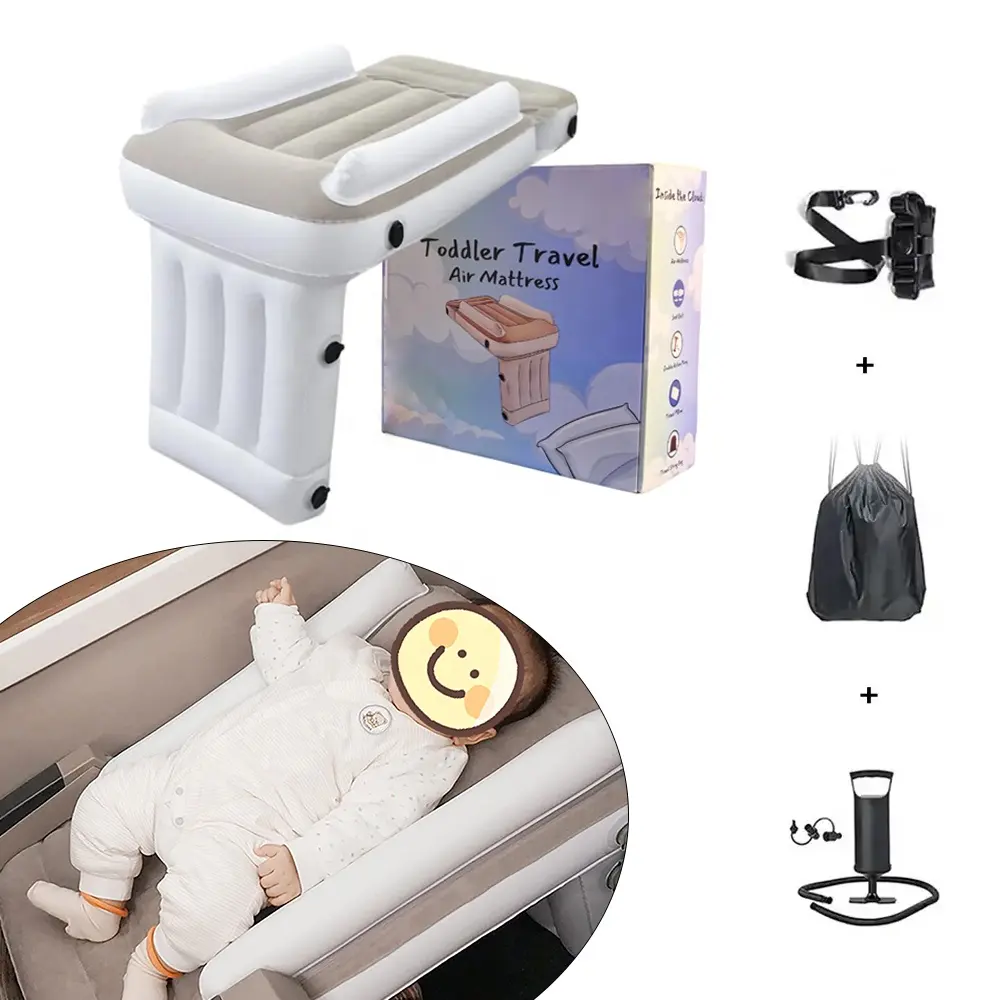 Fábrica personalizada PVC flocado cómodo y agradable a la piel portátil inflable niño coche avión bebé cama de viaje