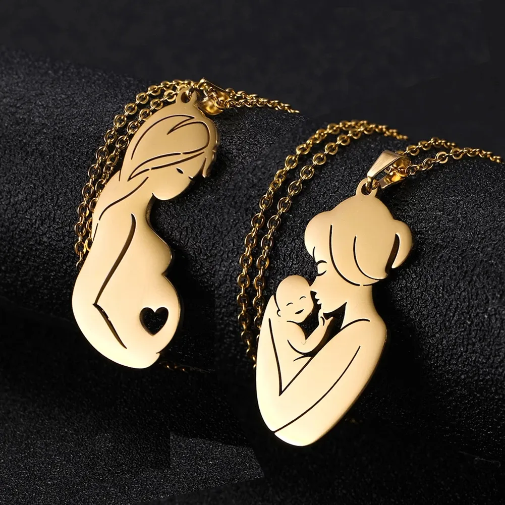 Collier plaqué or 18 carats pour maman et enfant, chaîne en acier inoxydable 316, cadeau pour la famille, bijoux d'amour