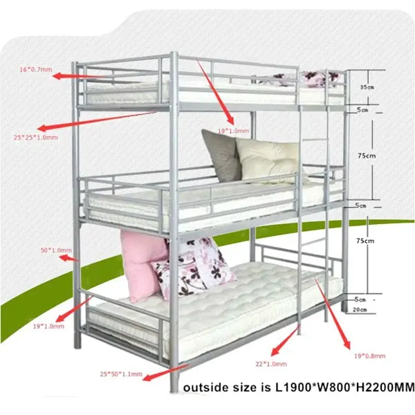 La escuela dormitorio cama doble de hierro muebles de diseño/acero triple litera para venta