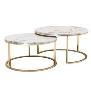 Moderne Wohnzimmer möbel 2 Nesting Couch tische Golden Edelstahl Marmor Couch tisch Sets für Home Hotel
