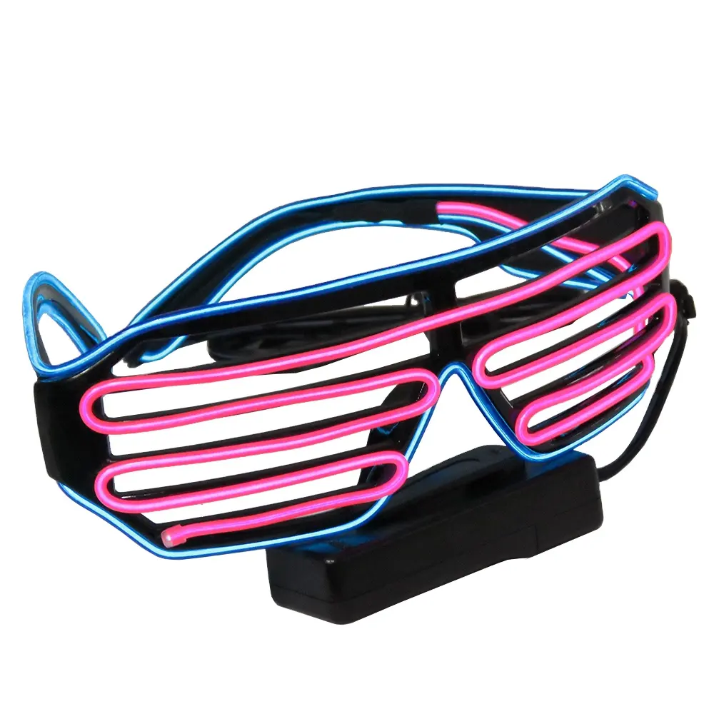 Party EL Wire Neon Rave Glasses Glow Shutter Glasses Flashing 2-color combination + AA Battery Pack