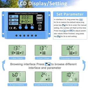Solar regler 12V/24V 10A Solar regler PWM Batterie ladegerät LCD-Display Dual USB 5V Ausgang - Product Image 3