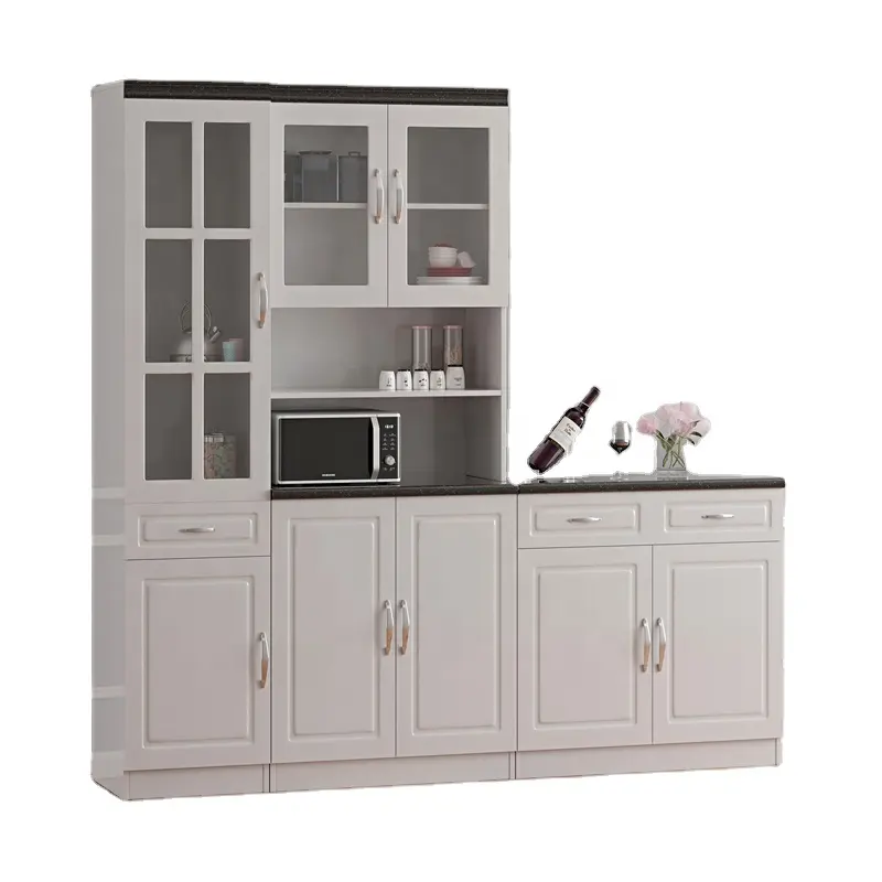 Armário de cozinha moderno, armário branco da cozinha da placa da partículas do metal do armário dispõe de armários de plástico do armazenamento deslizante