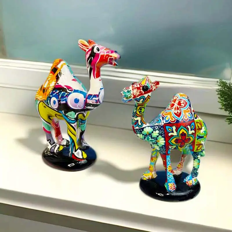 Creative Water Transfer Printing Artwork Resin Camel Statue Colorful Camel Figurine Ornaments