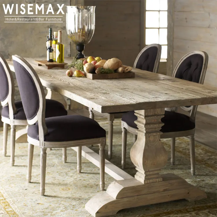 WISEMAX FURNITURE Top selling Natural antique rectangular restaurant home rustic wood dining table