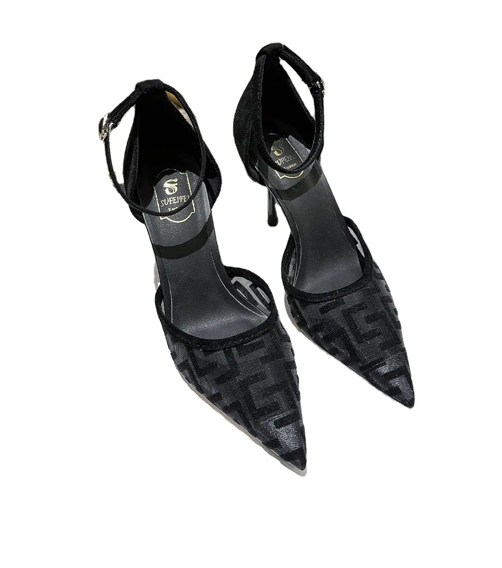 유럽과 미국의 섹시한 뾰족한 얇은 얕은 입 하이힐 나이트 클럽 라인 석 얇은 뒤꿈치 다목적 여성 신발