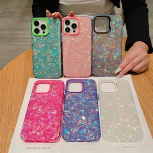高級グリッタードリームシェルマーブルソフトフォンケースforiPhone 15 14 13 12 11 Pro Max XR XS X 7 8 Plus SEコンクパターンハードカバー - Product Image 2