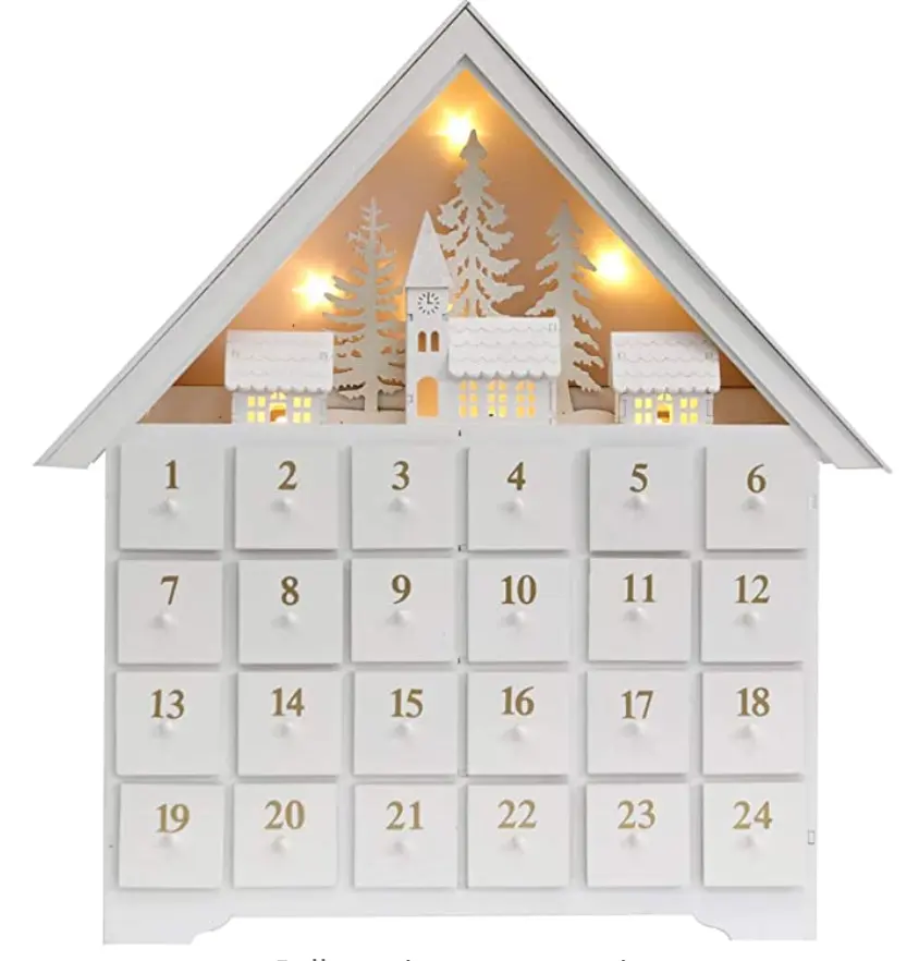 Calendario de Adviento de madera para Navidad, Casa con 24 cajones y luces Led, cuenta atrás para decoración de navidad, regalos pequeños para niños