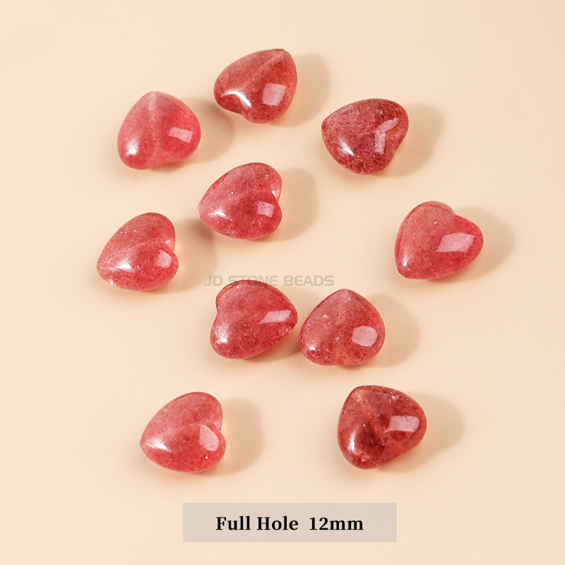 Natural Strawberry Quartz Heart Shape Full Hole 12mm