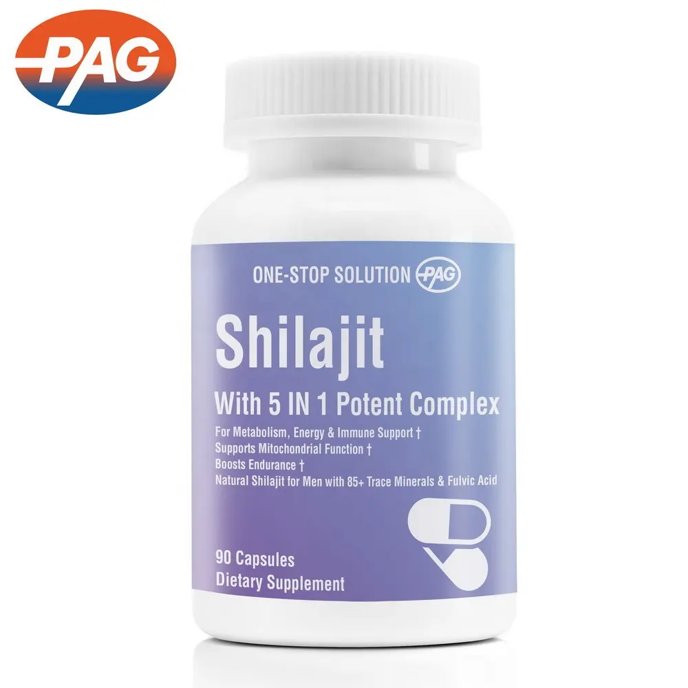 Grosir kapsul Shilajit Premium peningkatan energi massal dengan 50% asam Fulvic t-health mendukung Shilajit 500Mg kapsul