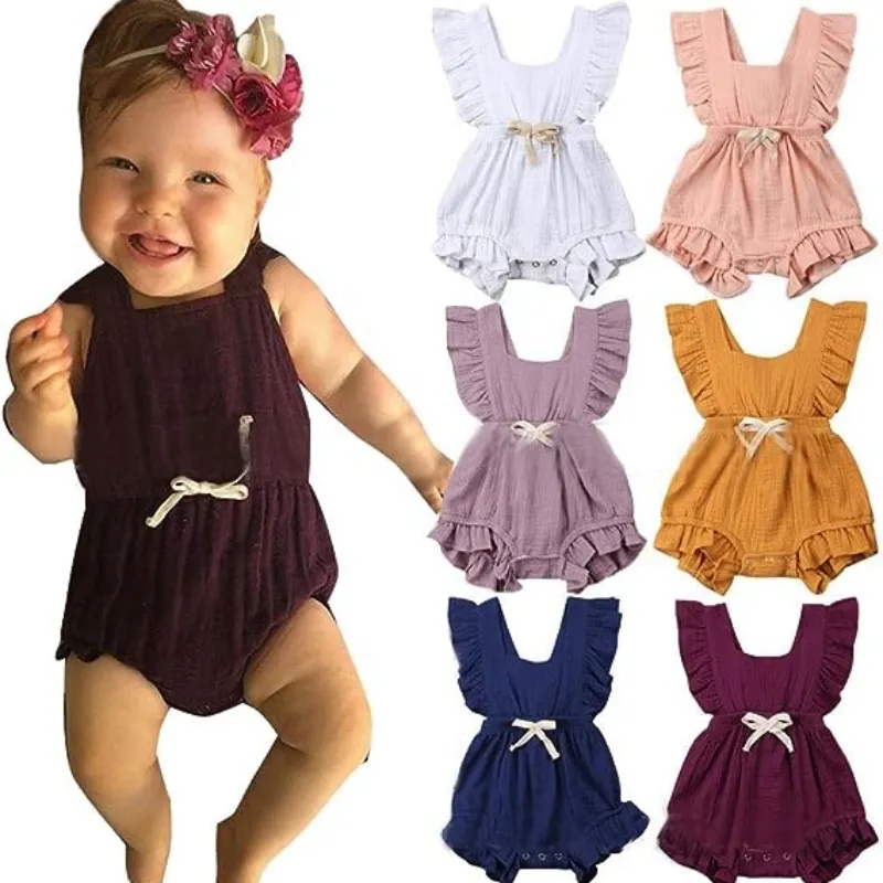 Trajes de una pieza de manga con volantes a la moda para niñas recién nacidas, mono, ropa de bebé para niños pequeños de 0 a 3 meses