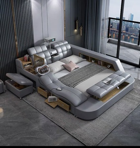 Akıllı masaj yatağı lüks ana yatak odası çok fonksiyonlu modern minimalist projektör yeni stil deri yatak