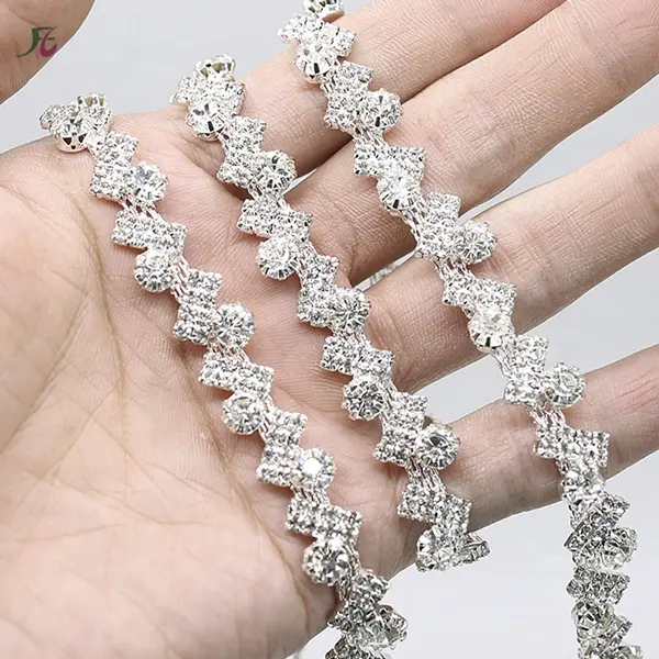 Pedras de strass cristal para vestido de casamento, aplique artesanal base de prata acessórios de cinto