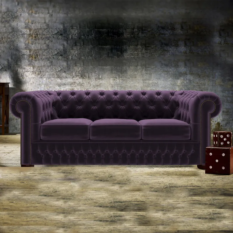 Темно-фиолетовый бархат деревянная рамка высокого качества 3 местный диван