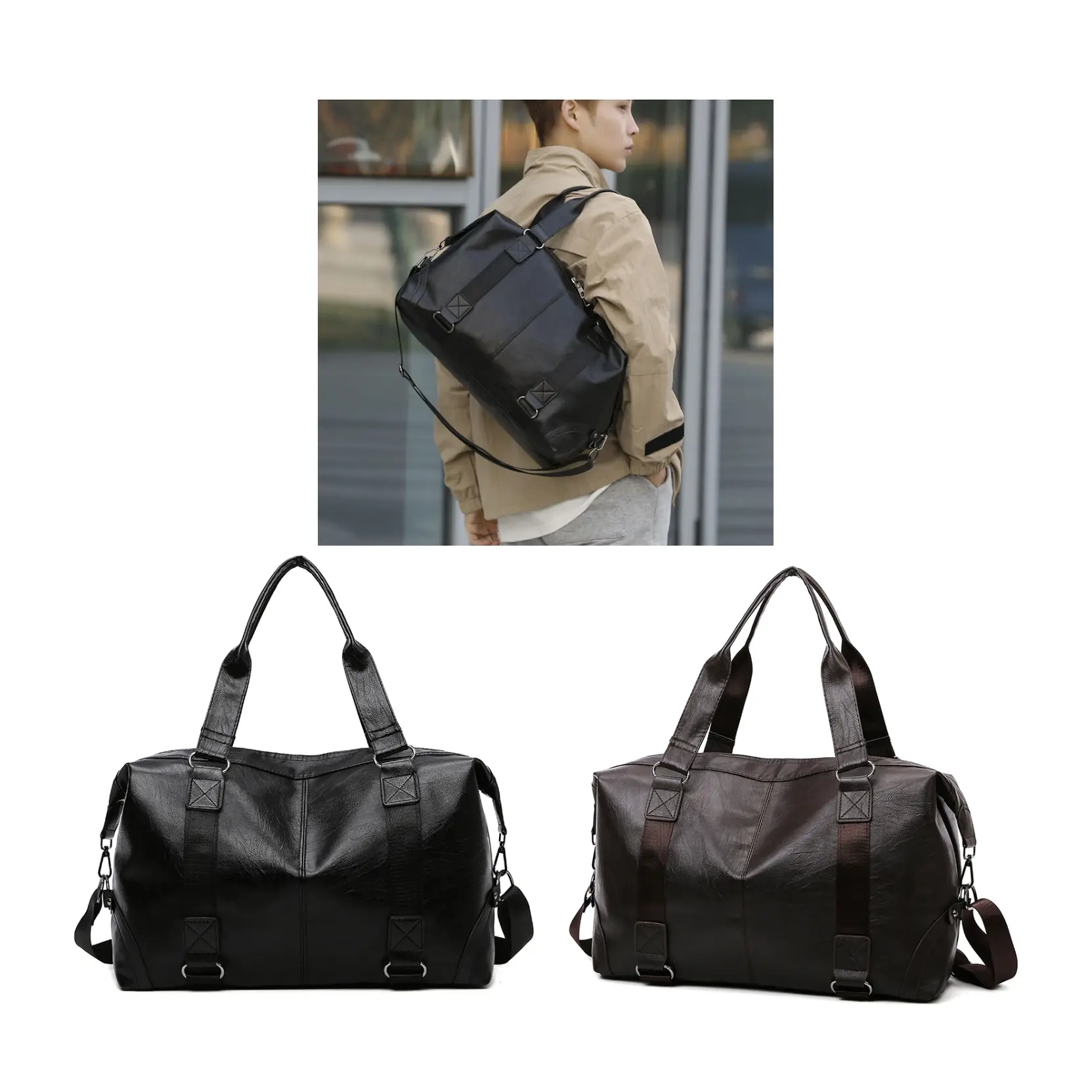 Vente en gros au détail PU Dry sacs de voyage portables humides sac polochon personnalisé en cuir de luxe