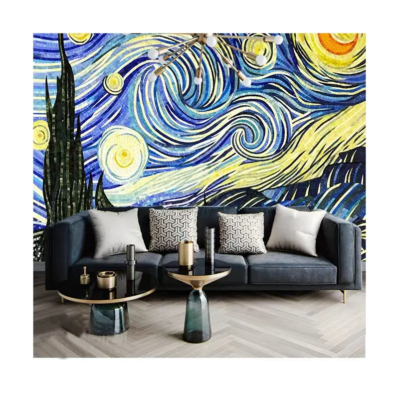 Azulejo de parede com design de vertigo, moderno, misto, moderno, céu estrelado, mural de vidro, mosaico, artesanato para decoração de parede de banheiro, sala de estar