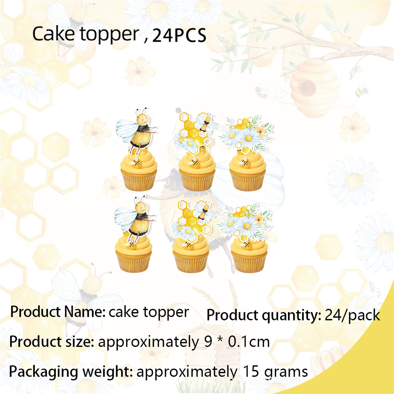 Adorno para cupcakes amarillo, 24 unidades.