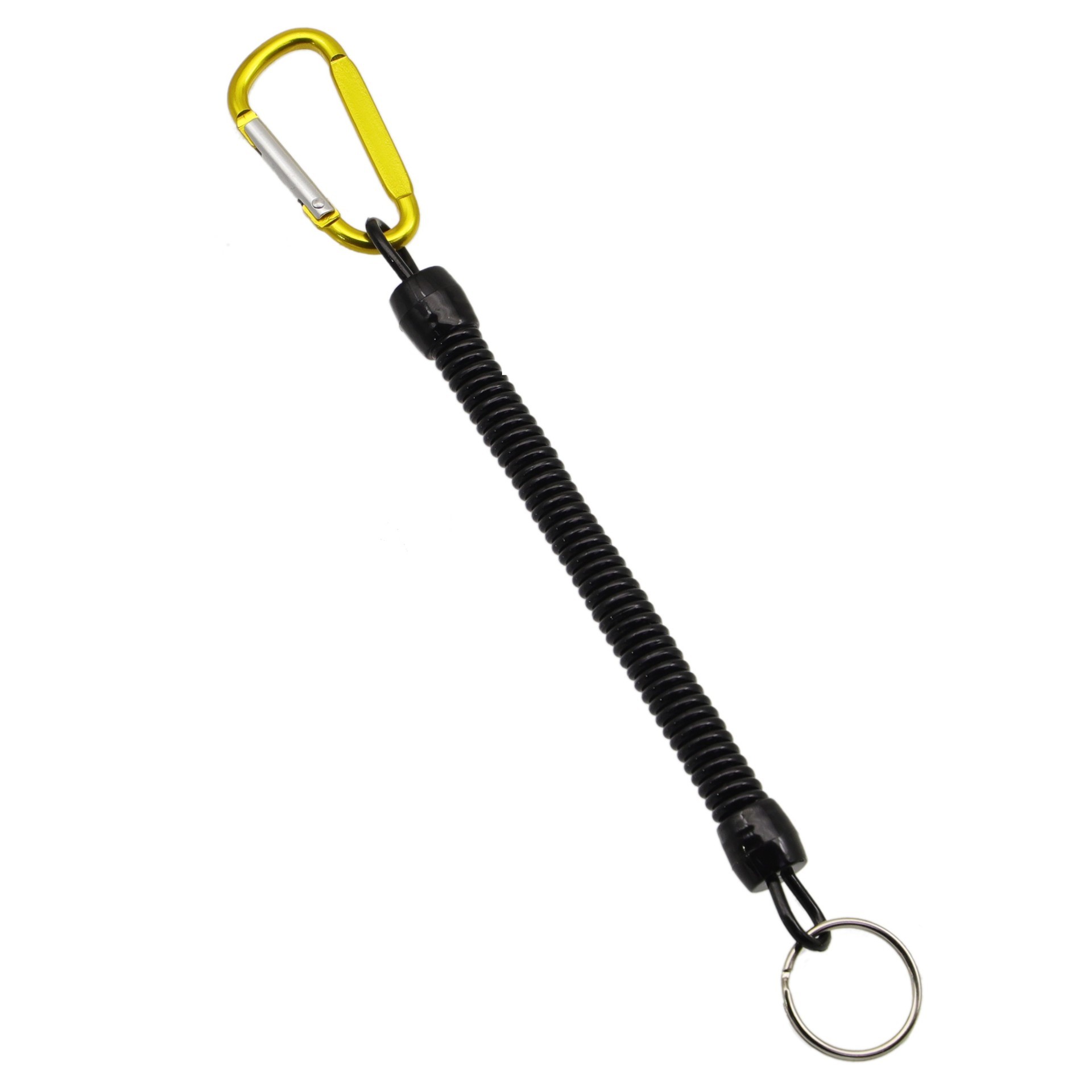 Yellow buckle, black rope, iron ring