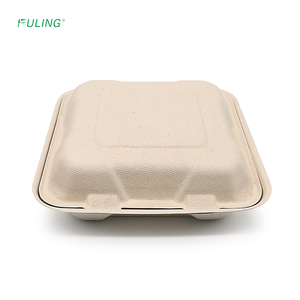 FULING 8 inç 9 inç 3 bölme kapaklı Bagasse gıda kapları tek kullanımlık şeker kamışı gitmek için konteyner biyobozunur - Product Image 2
