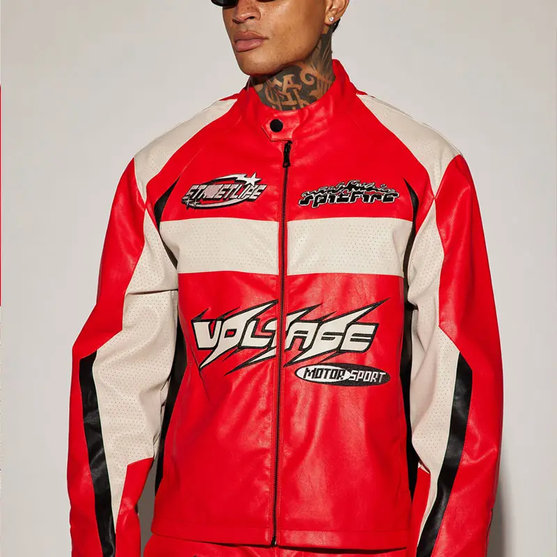 Veste de moto en cuir classique rétro personnalisée avec logo OEM patch veste de course en cuir véritable pour hommes