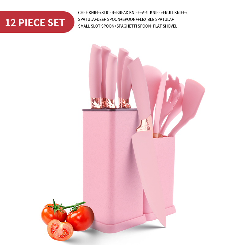 Ensemble d'ustensiles de cuisine rose - 12 pièces