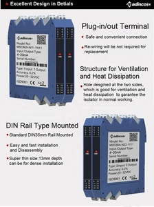 MSC80A: Convertidor de señal analógica aislada montada en riel DIN 0.15% 0-10Vdc a 4-20ma con aislamiento de 2KV entrada-salida-potencia - Product Image 5