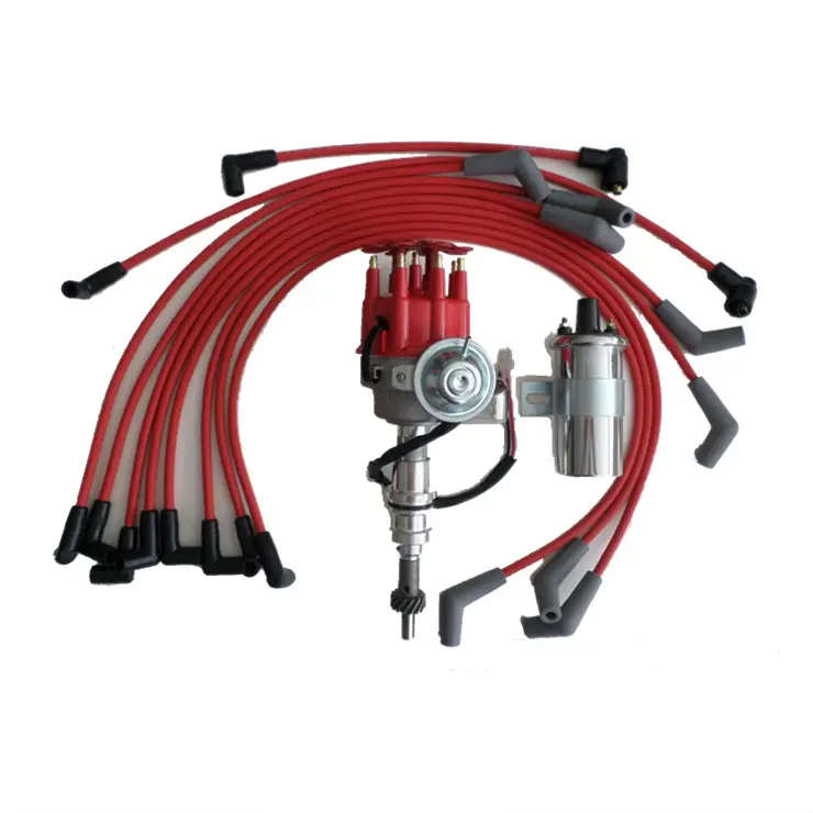 Rode Distributeur En Chrome Coil En Bougiekabels Voor Kleine Blok Ford 289 302