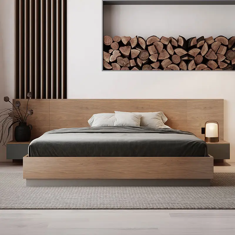 Modern Minimalist Japanese Tatami Wooden King Size Storage Bed Set With Drawer Double MDF Bed Frame