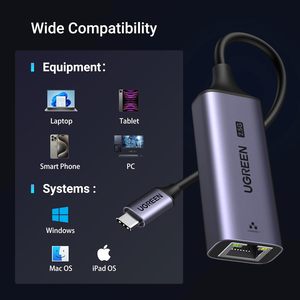 UGREEN USB C to Ethernet Adapter 2.5G, Ethernet Adapter for Laptop, <strong>Type</strong> C (Thunderbolt 4/3 Compatible) to RJ45 <strong>Network</strong> Internet - Product Image 6