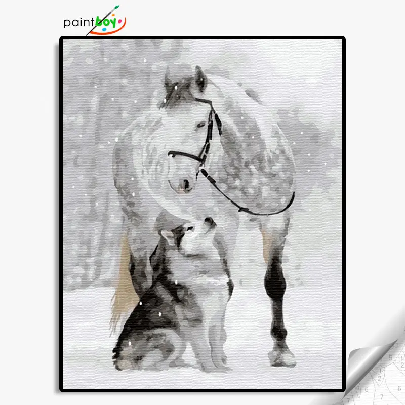 GX36120 40*50cm aceite Animal pintura de caballo y perro en la pintura por número sencillez al por mayor