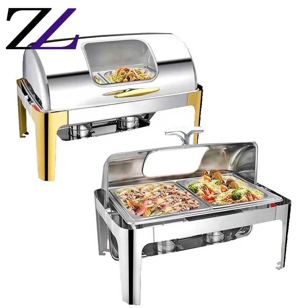 5 star hotel kitchen equipment 9L roll top modern stainless steel buffet food warmer chafing dish for sale philippines