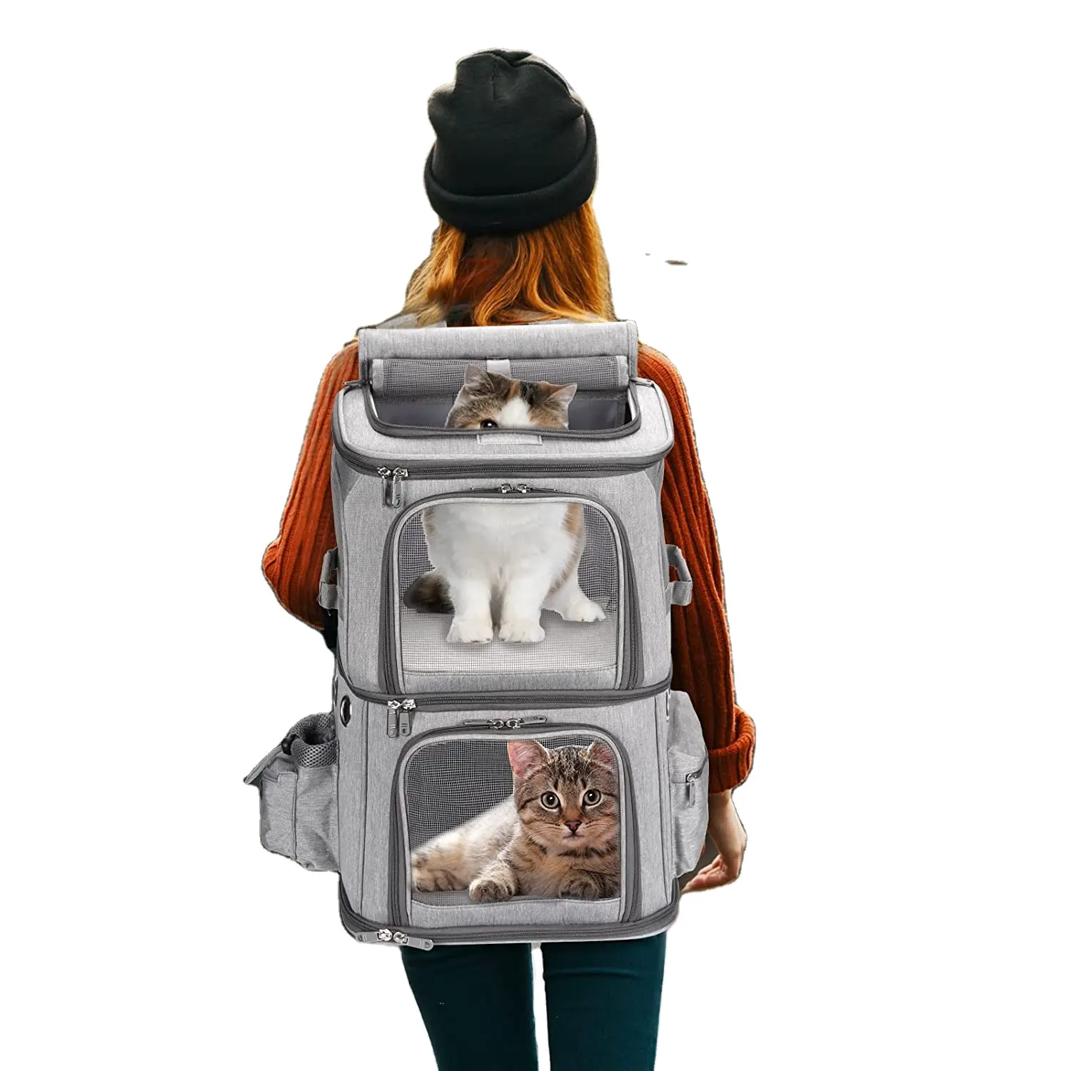 छोटे बिल्लियों और कुत्तों के लिए डिब्बे पालतू वाहक बैग, बिल्ली के लिए यात्रा वाहक 2 बिल्लियों, यात्रा के लिए एकदम सही/लंबी पैदल यात्रा/डेरा डाले हुए