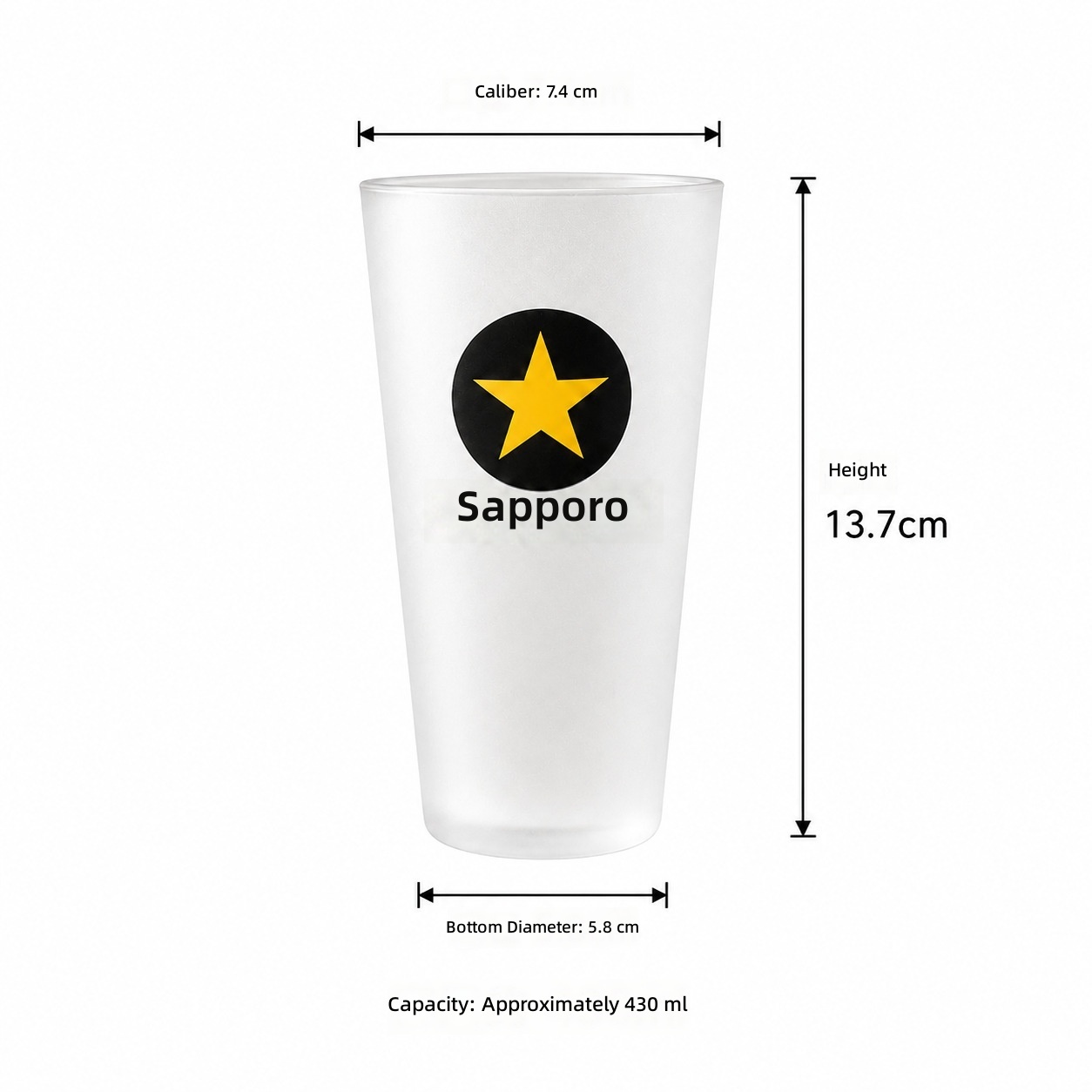 Tasse à bière ultra fine Sapporo, étiquette noire givrée