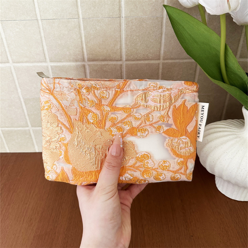 Naranja con diseño floral de pájaros en tamaño pequeño.