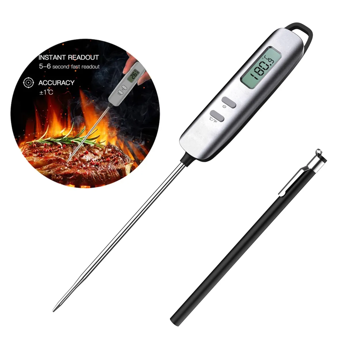 Sensor de sonda de cable largo de lectura instantánea de carne Digital cocina relámpago termómetros de alimentos de un segundo