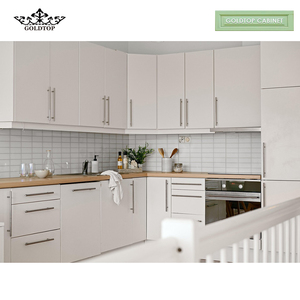 خزائن مطبخ مسطحة من الخشب الأبيض فاخرة مخصصة من Goldtop ، حوض أكريليك عالي اللمعان ، حديث وصديقي للبيئة ، جاهز - Product Image 3