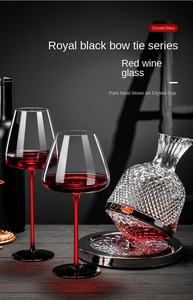 Bộ ly rượu vang Burgundy cao cấp, làm thủ công bằng thủy tinh pha lê, có nơ đen đỏ, kiểu dáng bụng rộng, ly rượu sâm banh, bán buôn - Product Image 3