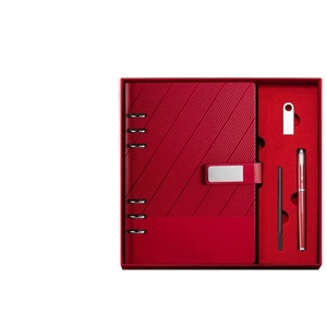 Caja de diario roja con logotipo en relieve para regalo de cliente, diario de cuero de marca personalizado y juego de bolígrafos, cuaderno cubierto de PU con disco Usb - Product Image 1