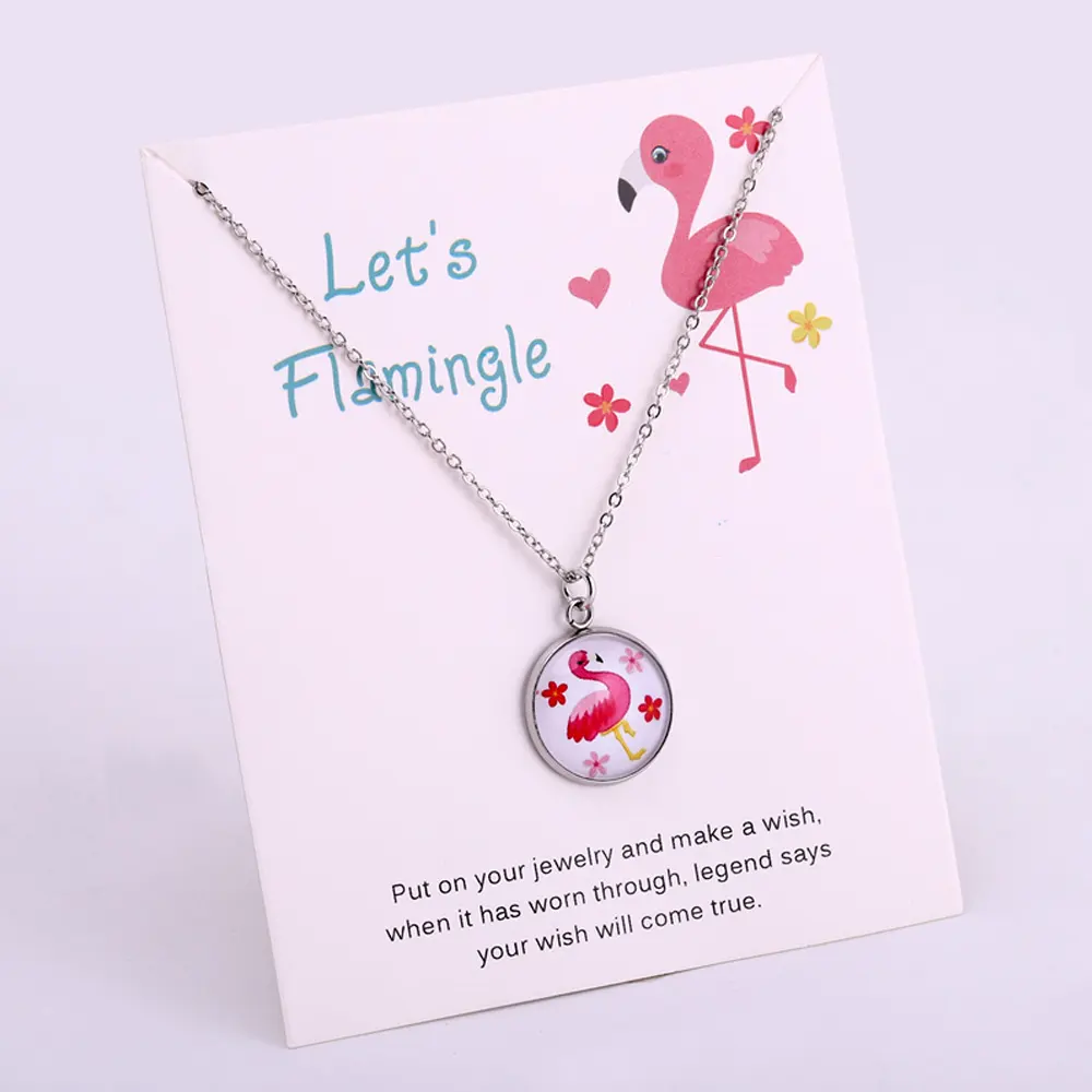 Gift for Her Birthday Wedding Bridesmaid Gift Silver Plated Statement Jewelry Flamingo Pendant Necklaces for Women