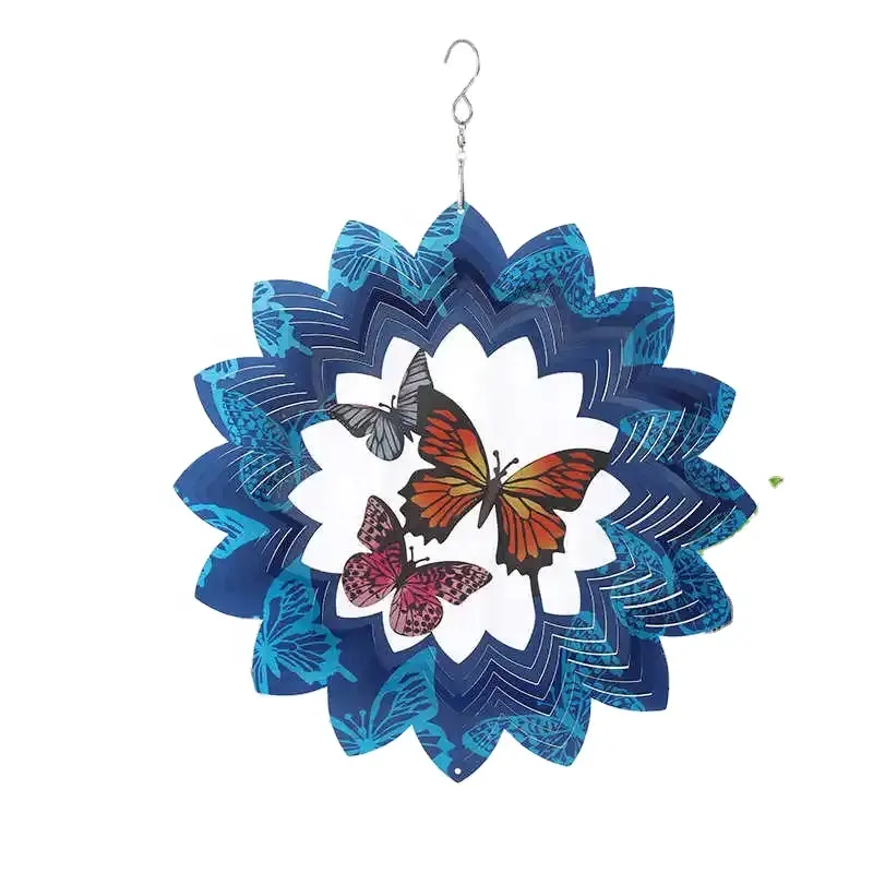 25cm colgante mariposa regalo Metal Acero inoxidable corte láser espiral sublimación viento Spinner para Navidad ornamento regalos