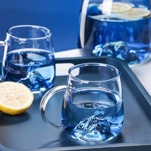 <strong>Blue</strong> Glass Mug with Handle,10OZ,borosilicate Glass <strong>Cup</strong>, Interior Design of Mountain Shape,suitable for Tea,water,juice,milk,Idea - Product Image 6
